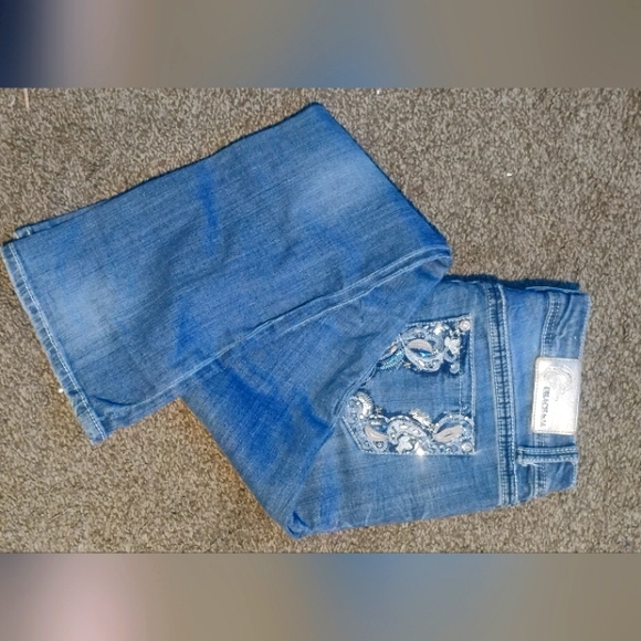 Grace Women's Blue Boot Cut Jeans with Embellished Pocket - Picture 1 of 2
